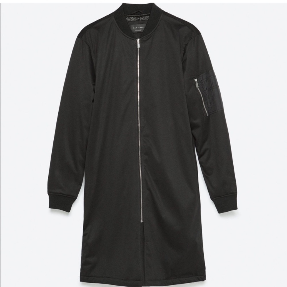 Zara Black Longline Bomber Jacket Mens XL